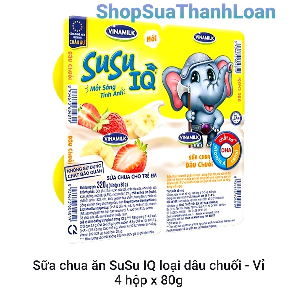 [GIAO HỎA TỐC] LỐC 4 HỘP SỮA CHUA ĂN SUSU IQ LOẠI CÓ ĐƯỜNG 80G