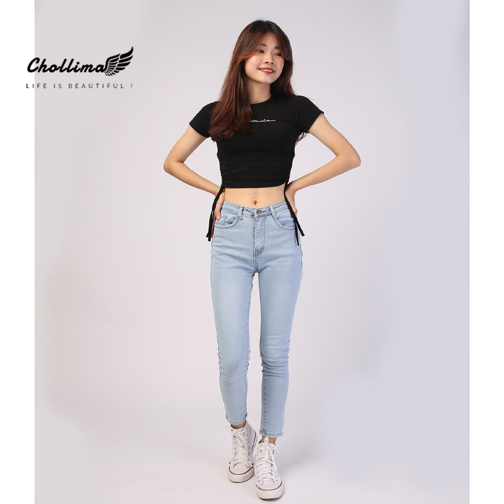 Quần jeans dài nữ co giãn Chollima trơn màu xanh trắng QD024 – quần bò nữ ulzzang