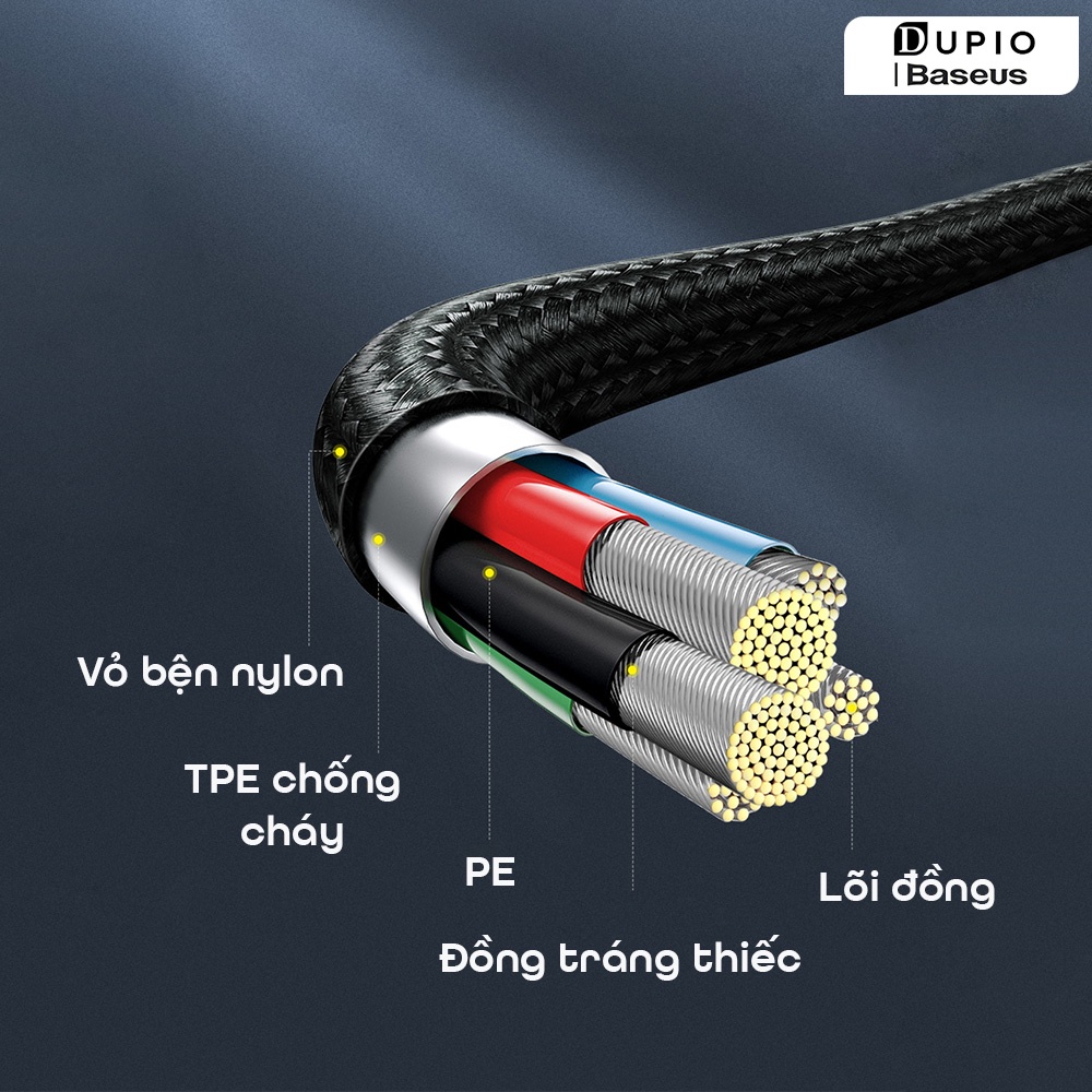 Dây cáp sạc nhanh DUPIO Baseus DS07 đa năng 3 đầu type c bọc dù có truyền dữ liệu