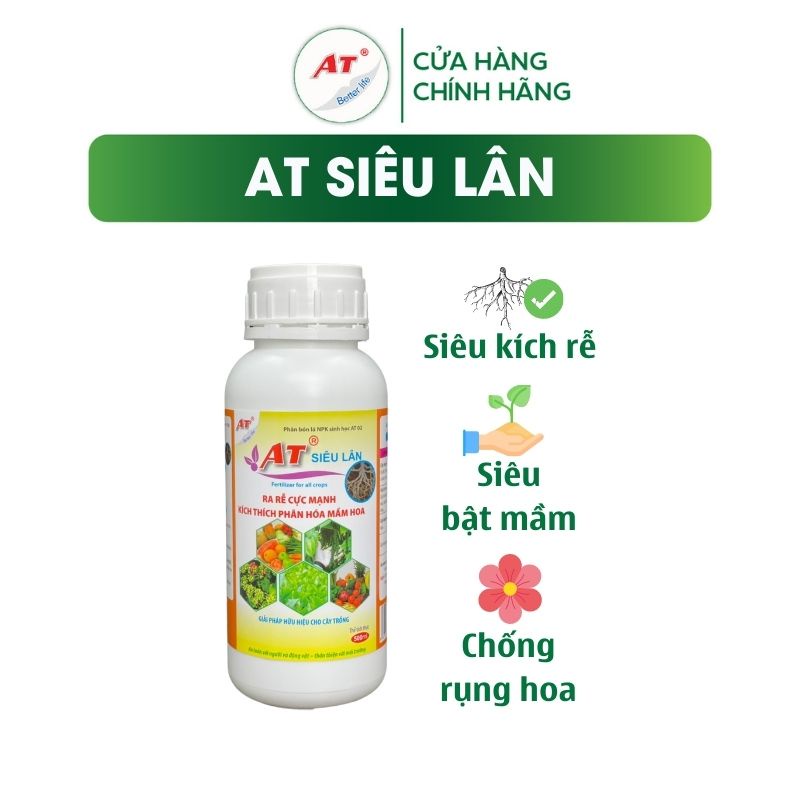 Phân bón sinh học kích thích ra hoa hồng hoa lan, hoa giấy, chống rụng hoa, siêu bật mầm - AT siêu Lân đậm đặc 500ml