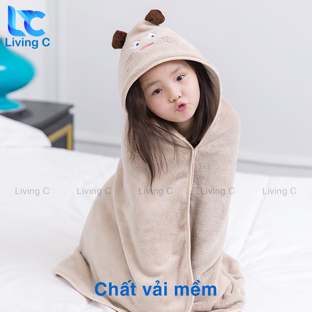 Áo choàng tắm cho bé Living C, khăn choàng tắm em bé loại lớn cao cấp lông mềm an toàn cho da _KTE