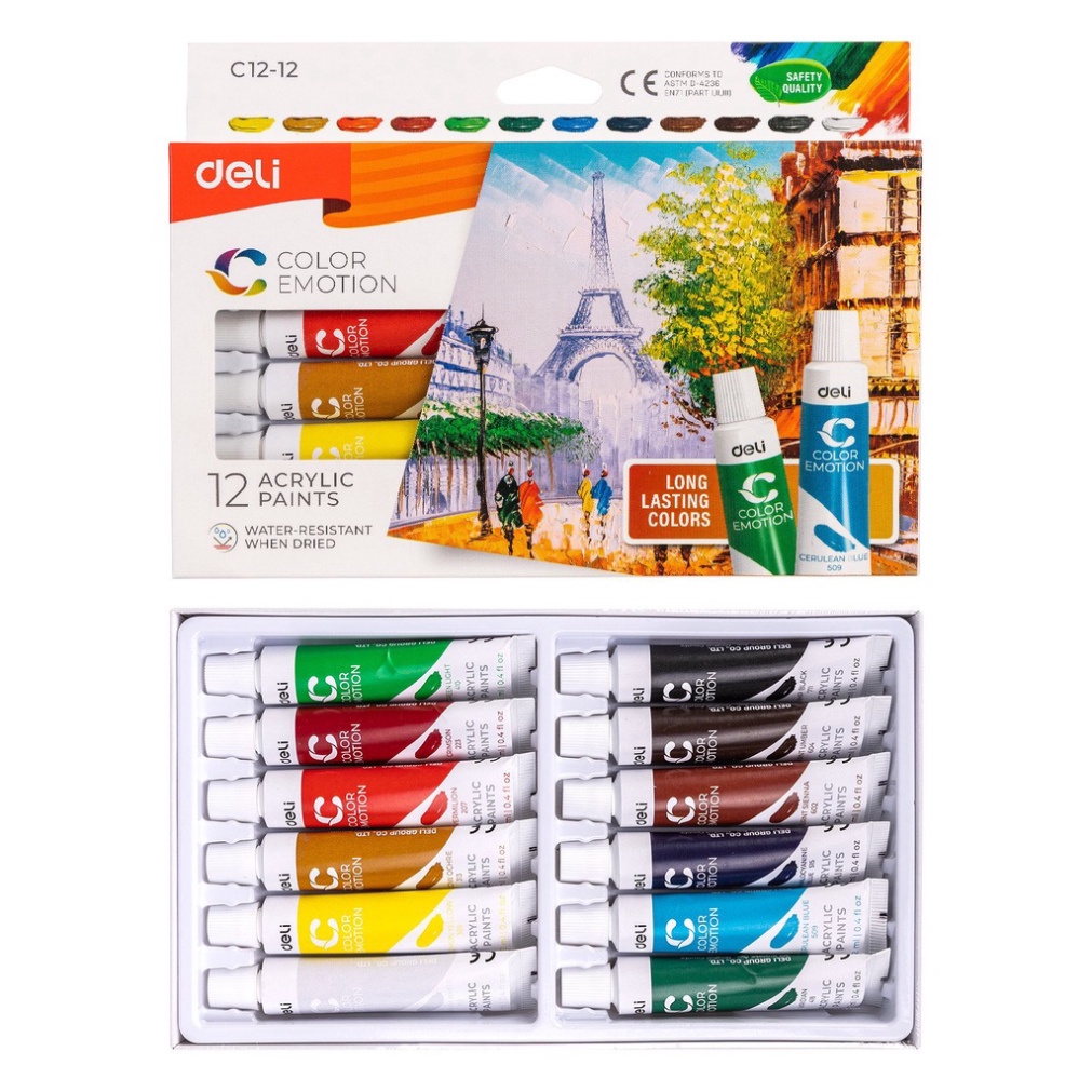 Màu nước Acrylic dạng tuýp 12 màu Deli C12-12