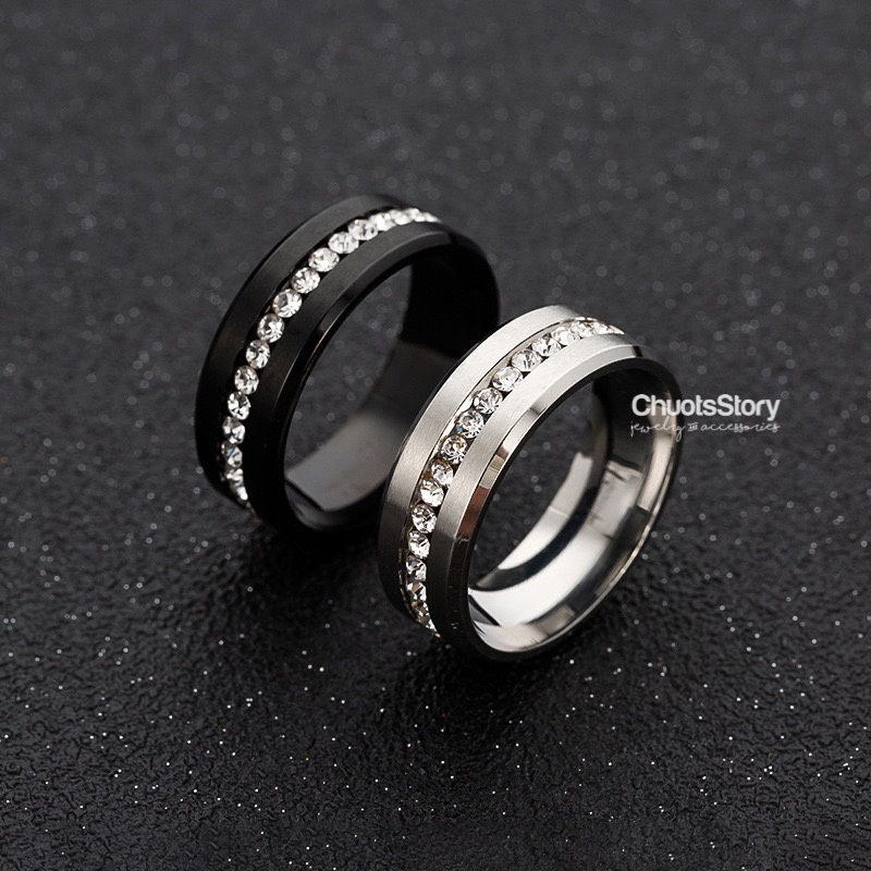Nhẫn titan thời trang không gỉ đính đá 1 hàng, nhẫn nam nữ unisex cá tính - NSU0006 - ChuotsStory