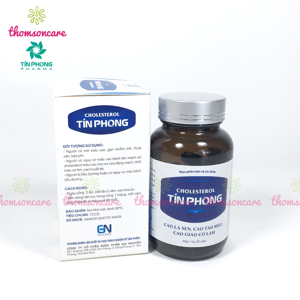 Hỗ trợ giảm mỡ máu - Hạ Cholesterol Tín Phong - hộp 30v từ lá sen, giảo cổ lam, hỗ trợ giảm cân, béo phì