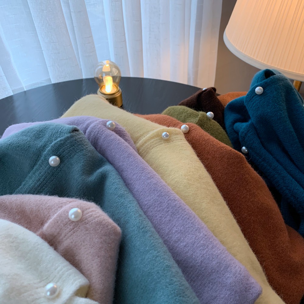 Áo khoác len cardigan nữ len mềm mịn khuy cườm sang trọng vintage Hàn Quốc