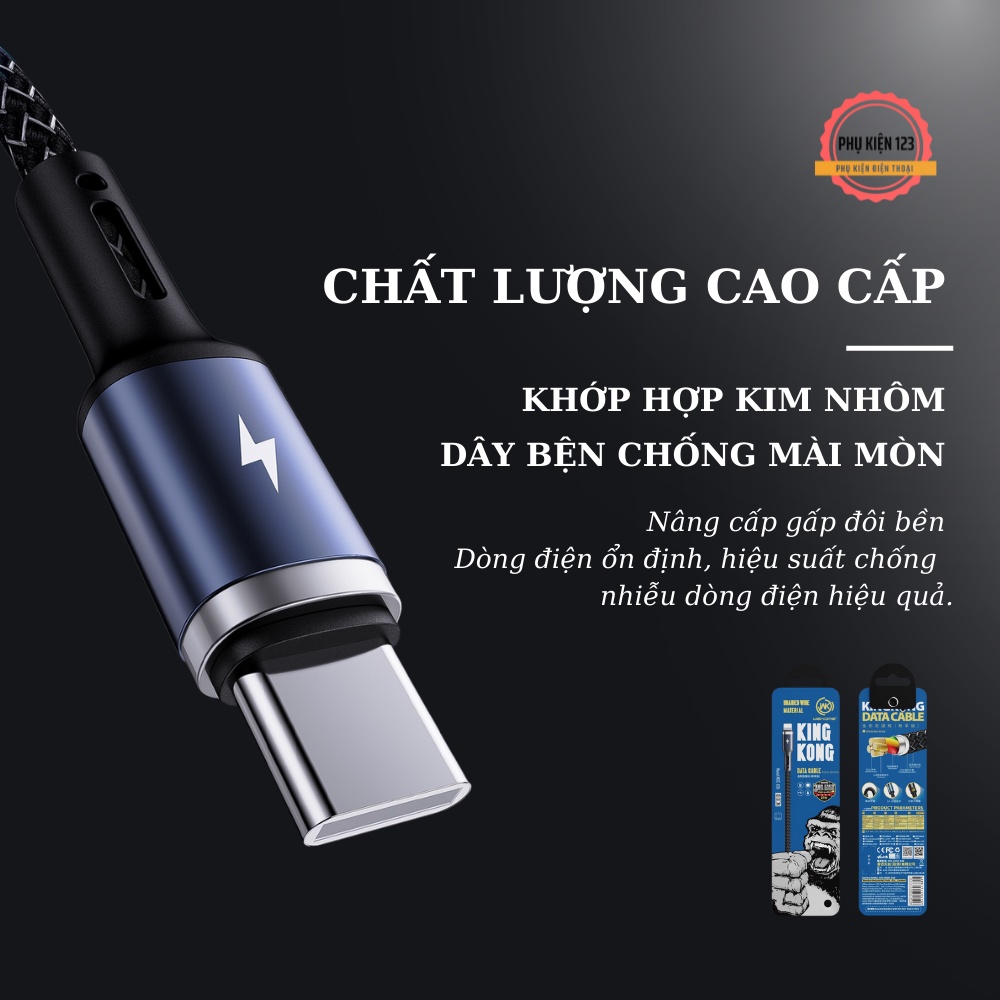 Cáp sạc nhanh King Kong 3A Wekome  WDC-128 dây dù chống lắc cơ học siêu bền