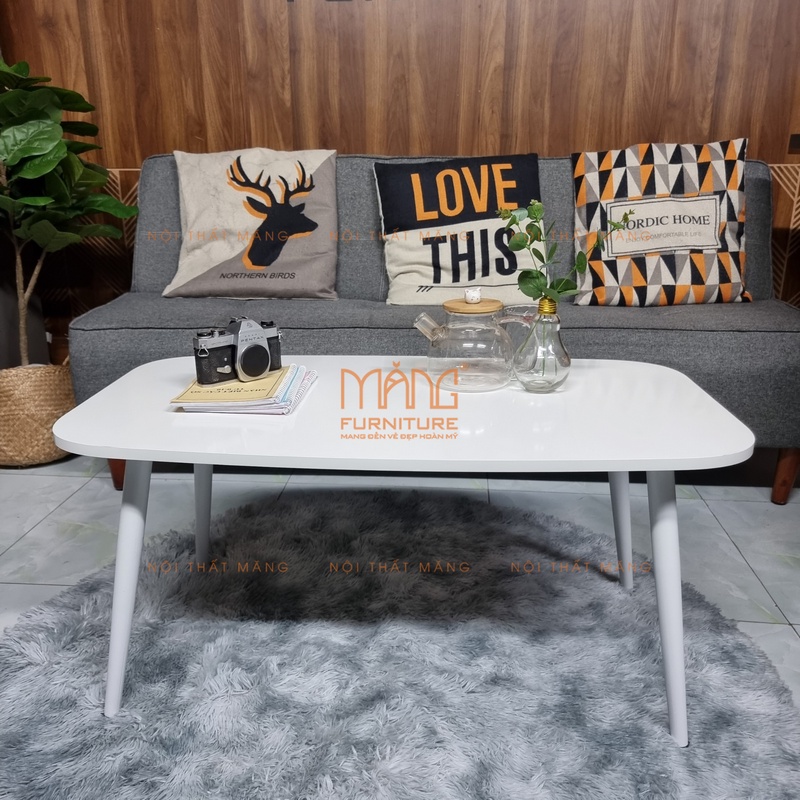 Bàn trà sofa phòng khách phong cách hàn quốc, mặt gỗ chữ nhật, chân sắt chắc chắn, mẫu bt03