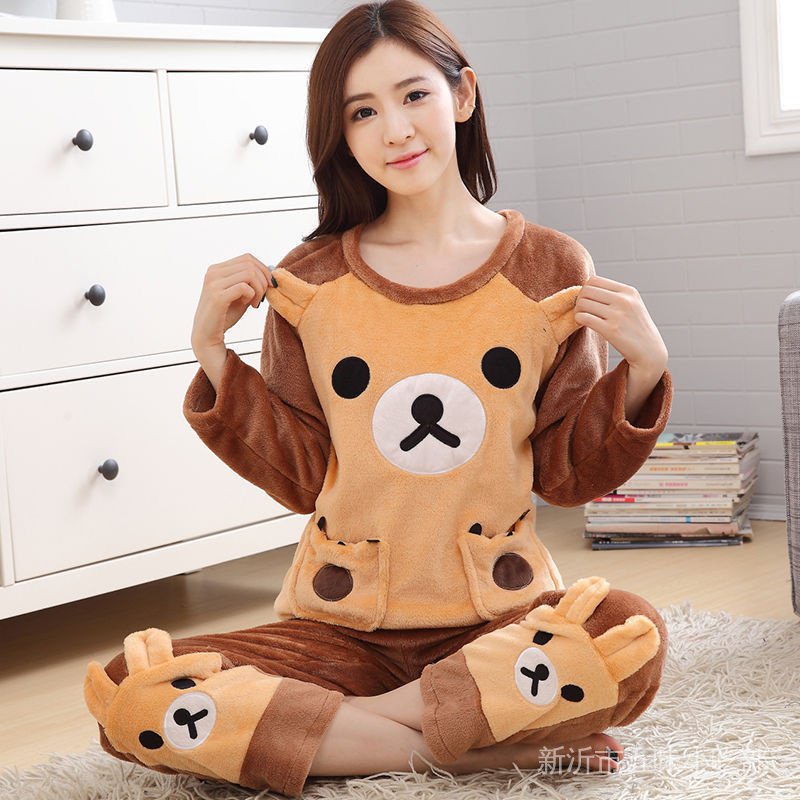 Bộ Đồ Ngủ Chất Nỉ Dày Dặn Ấm Áp Phong Cách Hàn Quốc Dễ Thương Thời Trang Thu Đông Cho Nữ