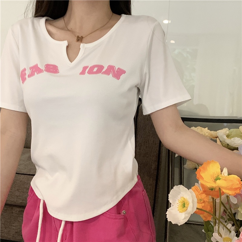 Áo Thun Tay Ngắn Dáng Ôm In Chữ Thời Trang Cho Nữ