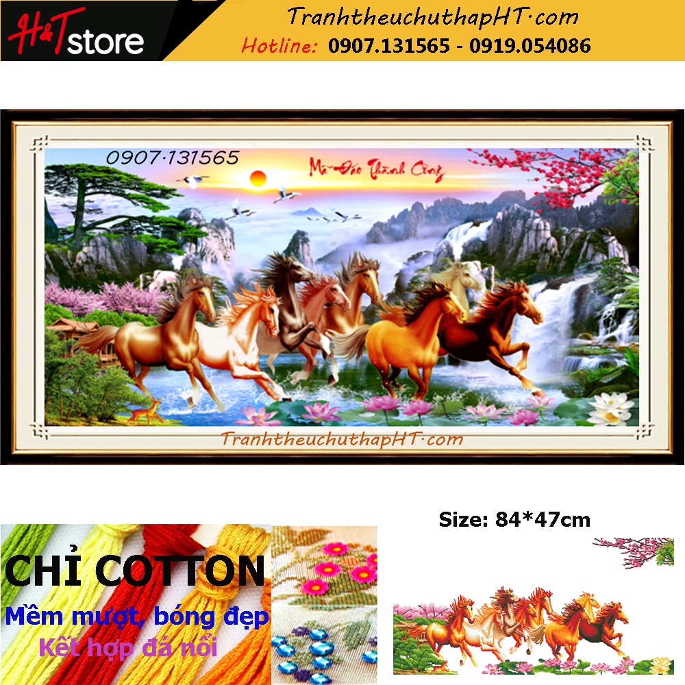 Tranh đính đá tự làm - Tranh thêu chữ thập Mã đáo thành công LV580, LV581, LV3538, LV3539 - Chưa thêu