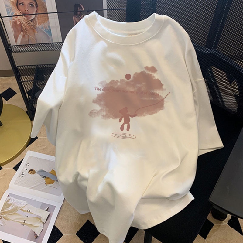 NRVP Áo thun tay ngắn cổ tròn 100% cotton thời trang phong cách Hàn Quốc cho nữ