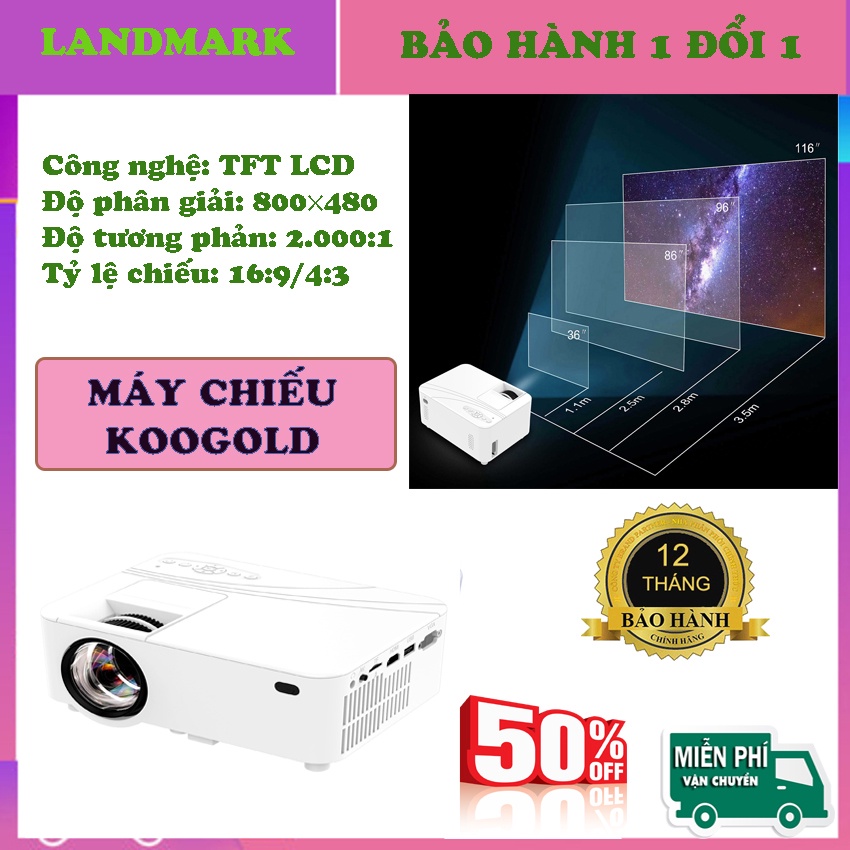 Máy Chiếu Thông Minh Koogold - Kết nối trực tiếp Điện thoại, Máy Chiếu Cao Cấp, Máy Chiếu Mini LCD Hình ảnh sắc nét