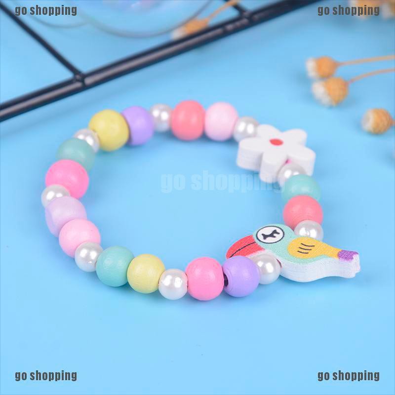 {go shopping}3Pcs Cartoon bird flower wood beads girls jewelry set kids children bracelet