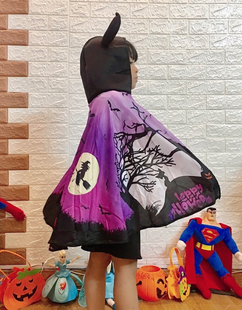 Áo choàng sừng hoá trang halloween vải in họa tiết 3D