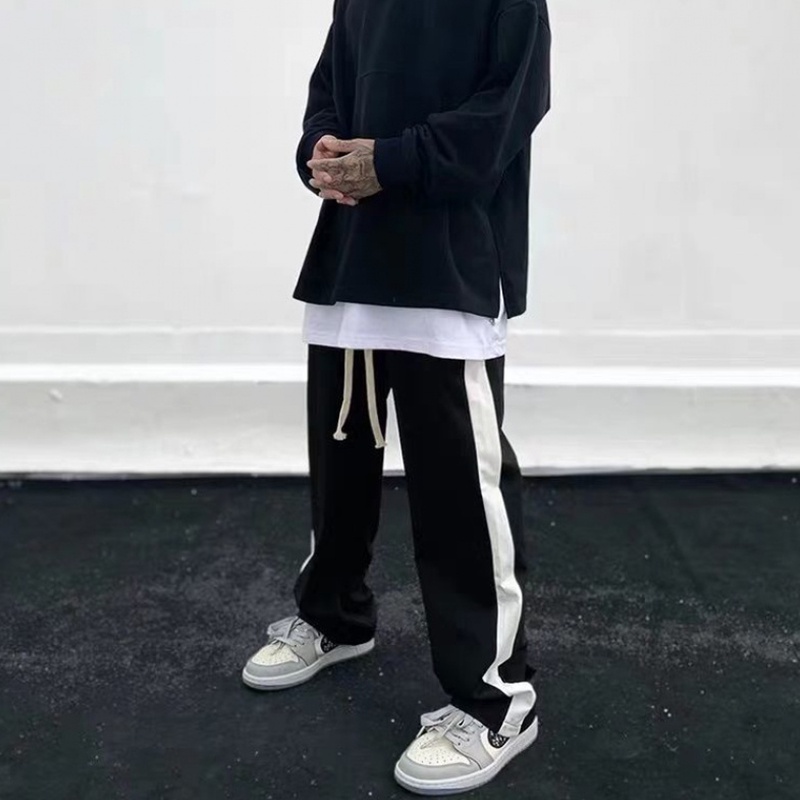 Quần thể thao ống rộng phối sọc trắng đen cá tính đơn giản phong cách hiphop thời trang dành cho nam