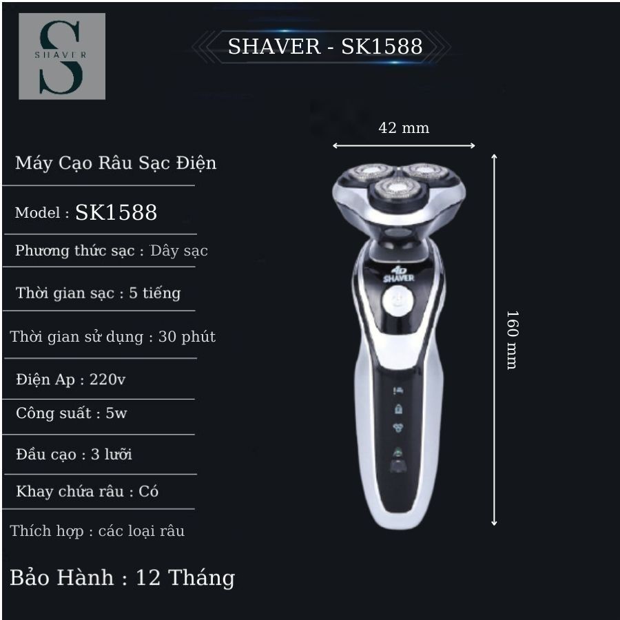 Máy cạo râu đa năng SHAVER SK1588 , máy cạo râu 3in 1 thông minh chống nước cao cấp