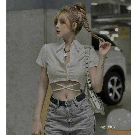 Áo sơ mi croptop dây chéo eo(UN.G.A15)