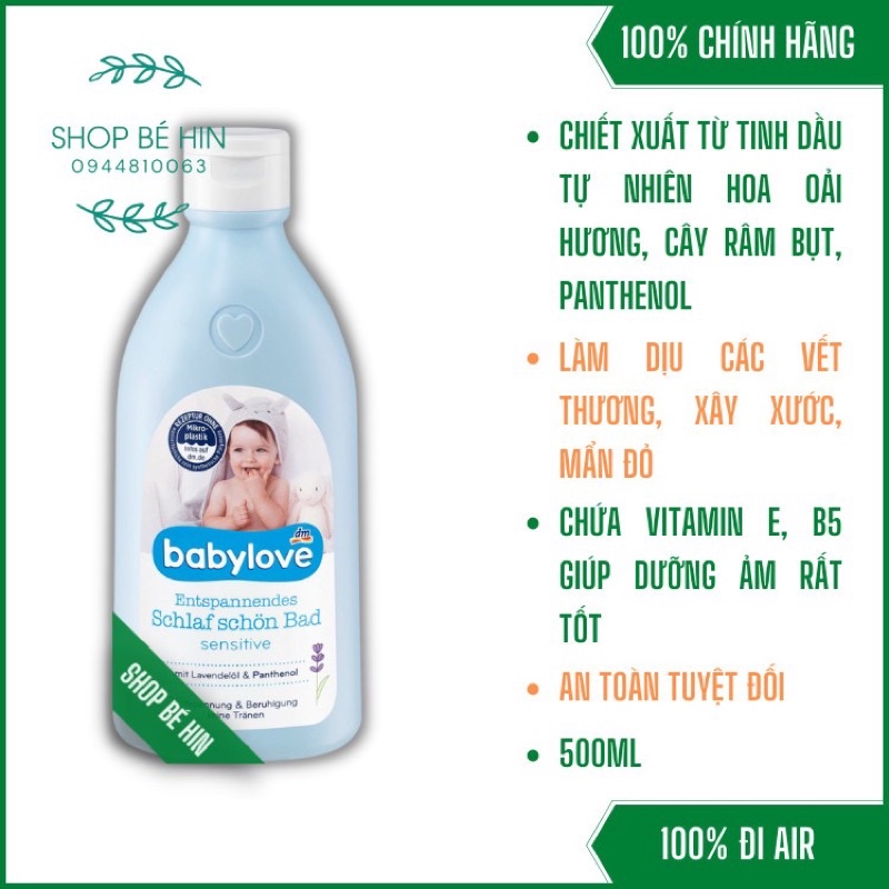 Sữa tắm trẻ em Babylove Sensitiv dành cho bé từ sơ sinh có da nhạy cảm 500ml, Hàng Đức chính hãng