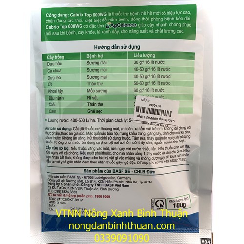 Thuốc trừ bệnh Cabrio Top 600 Dưa hấu bị sương mai-Dưa leo bị sương mai