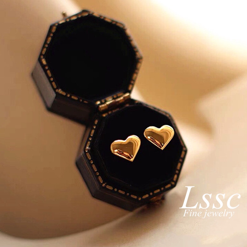 Bông tai titan không gỉ mạ vàng 18k Khuyên tai nữ thiết kế hình trái tim đơn giản nhẹ nhàng thời trang Trang sức Titan