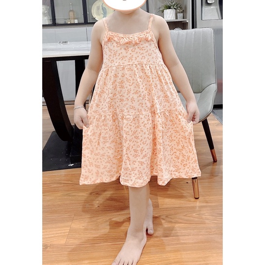 Váy đầm 2 dây cho bé gái cotton VNXK 3 tầng dáng xòe rộng 1 2 3 4 5 6 7 tuổi