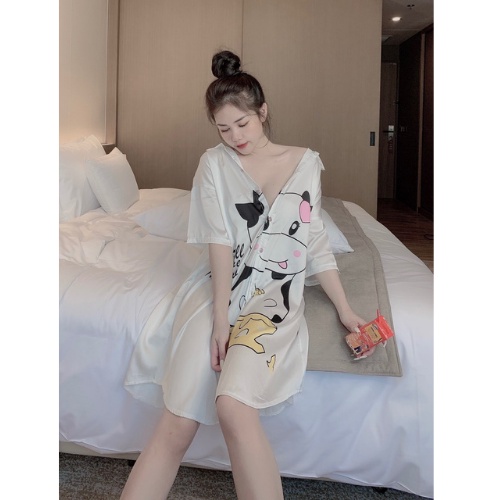 Váy Ngủ Dáng Sơ mi Cực Xinh, Đầm Nữ Lụa Latin Thiết Kế In 3d Sắc Nét Free Size Dưới 75 Kg