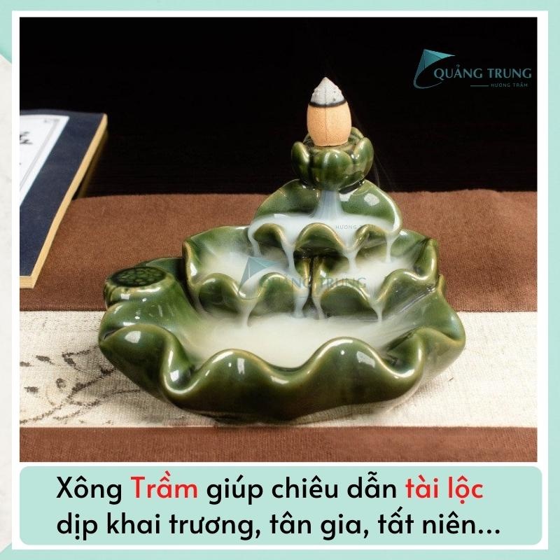 Thác khói trầm đài sen màu xanh lục, thác trầm khói tỏa ngược - tặng 10 nụ trầm