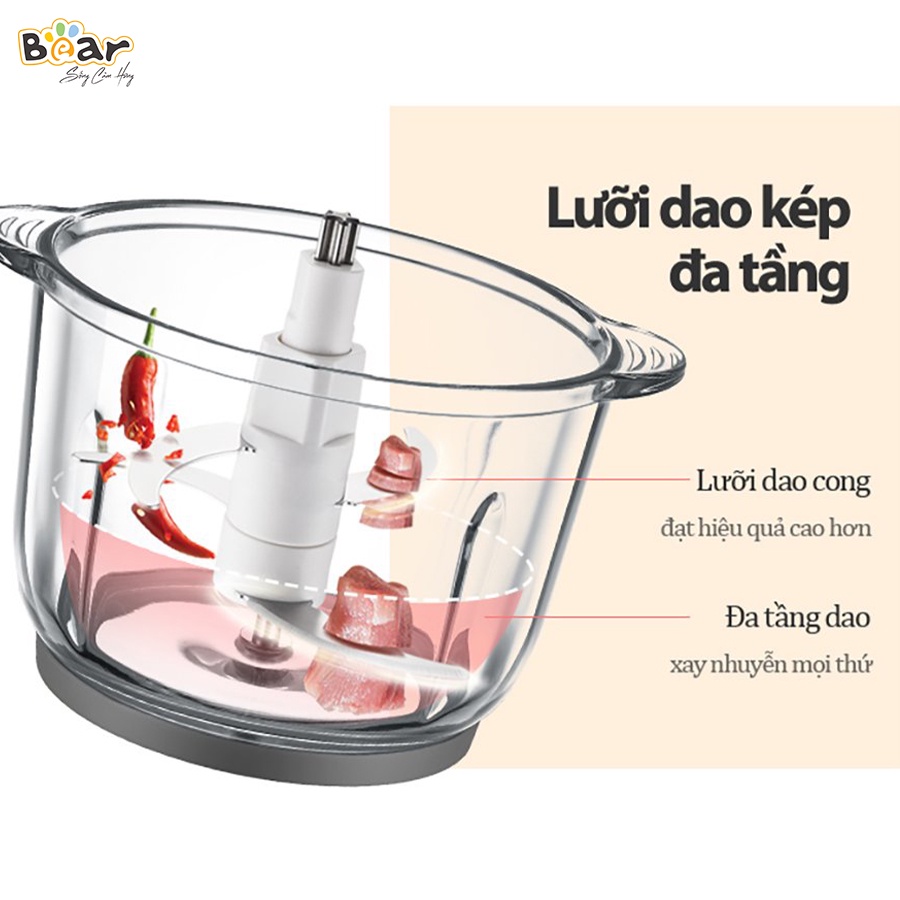 [Bear Chính Hãng]Máy xay đa năng Bear 2L QSJ-B03Y7 màu xám. công suất 300W, dung tích 2L bằng Inox 304, cối thủy tinh