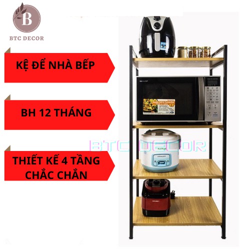 Kệ Lò Vi Sóng 4 Tầng Khung Sắt- Gỗ MDF Cao Cấp , Khung Sắt Sơn Tĩnh Điện Chắc Chắn- Đựng Đồ Đa Năng - Bảo Hành 12 Tháng