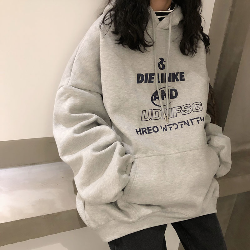 Áo hoodie tay dài dáng rộng thời trang Hàn Quốc