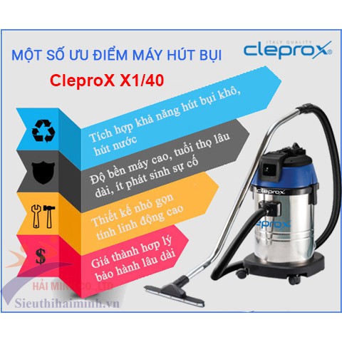 [ HÀNG TỐT NHẤT ]❤️❤️❤️MÁY HÚT BỤI CÔNG NGHIỆP KHÔ ❤️❤️❤️ ƯỚT CleproX X-1/40 (1 motor)