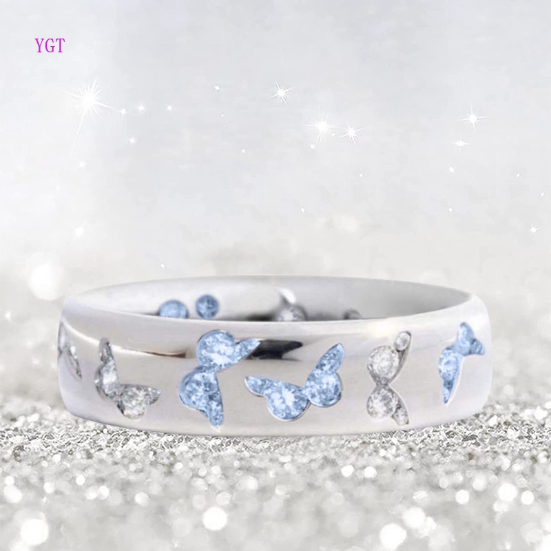 Nhẫn Đính Hôn Bạc Hình Bướm Đính Đá Thời Trang