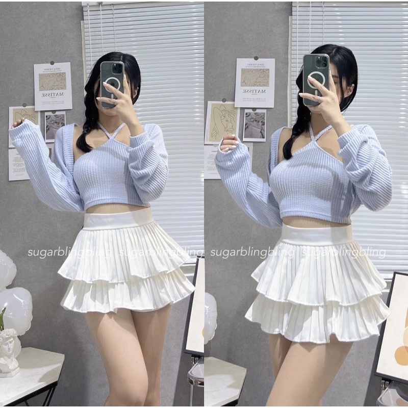 (SẴN) Set áo yếm tổ ong kèm khoác tay bồng