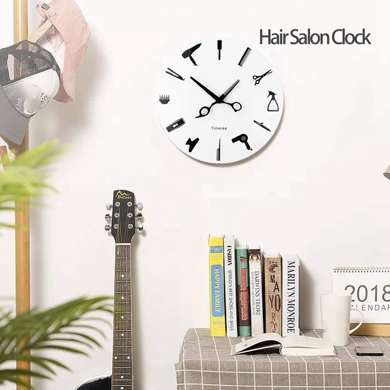 Đồng hồ treo tường hình thợ cắt tóc 3D thạch anh không dính trang trí nhà ở/salon