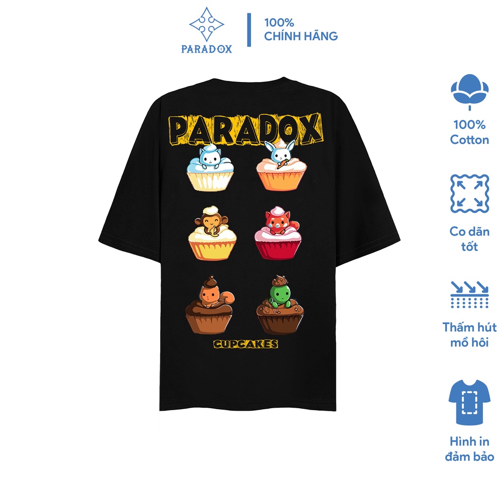 Áo thun form rộng Paradox tay lỡ - Unisex - In hình - CUPCAKE PARTY - Màu đen