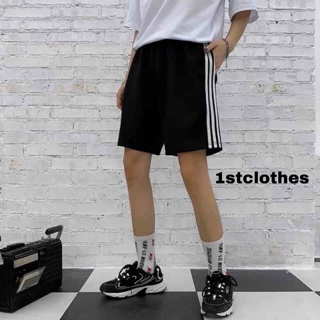 Quần short 3 sọc lửng kiểu dáng basic phong cách Hàn Quốc 1st clothes