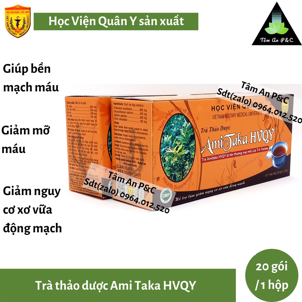 Trà Thảo Dược Ami Taka-Học Viện Quân Y (hộp 20 gói)- Bền mạch máu, ngăn ngừa xơ vữa động mạch-CHÍNH HÃNG HVQY