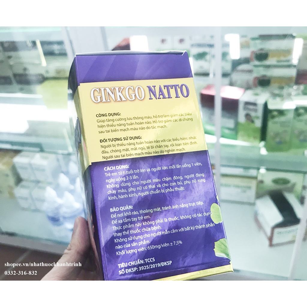 Viên uống bổ não GINKGO NATTO hộp tím - tăng cường tuần hoàn máu não