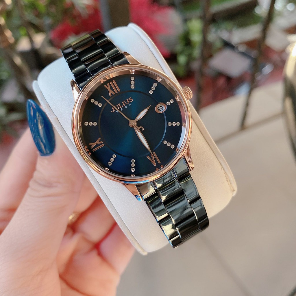 Đồng hồ nữ Julius Hàn Quốc JA-1218 dây thép có lịch sang trọng
