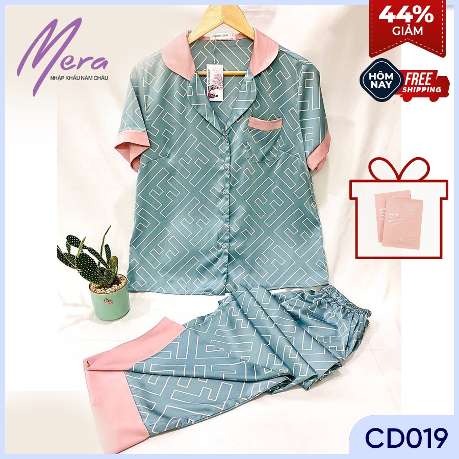 JAPAN SILK - Bộ pijama lụa satin Nhật họa tiết cành hồng đá trang nhã