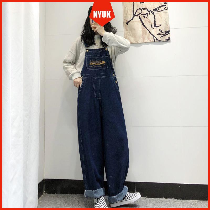 Quần Yếm Denim Form Rộng Thêu Họa Tiết Phong Cách Retro Cho Nữ | BigBuy360 - bigbuy360.vn