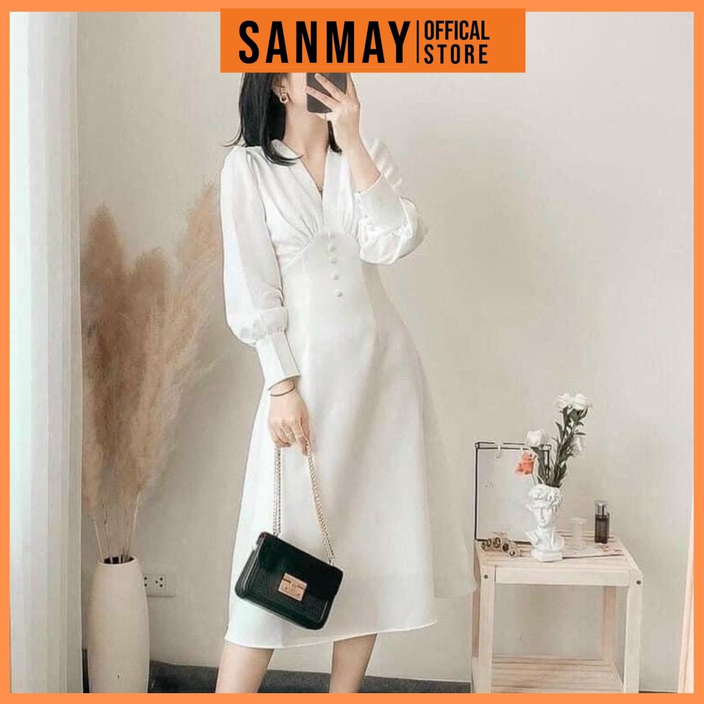 Đầm Cô Dâu Trắng SANJOLI Váy Đi Dự Tiệc Cưới Tay Dài Đẹp Dáng Suông Maxi Cao Cấp Thiết Kế Sang Trọng Hàn Quốc VD034