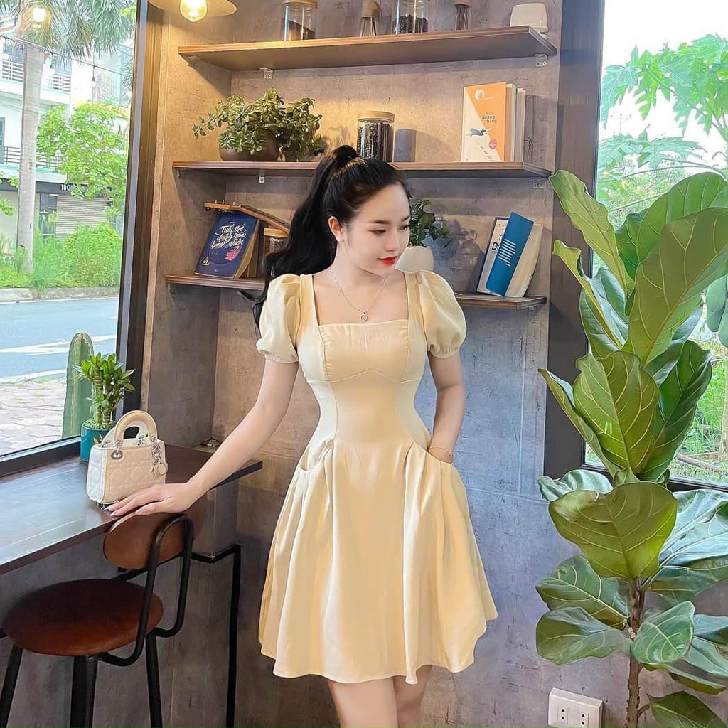 [HCM] Đầm Nữ Ford Mềm Xòe Tay Phồng Cổ Chử U Thời Trang Nữ Sam Closet Free Size 40-55kg