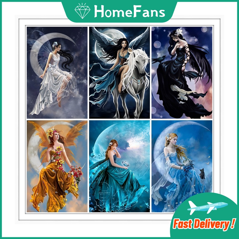 Bộ Tranh Đính Đá 5D Tự Làm Hình Thiên Thần 40x50cm/50x70cm Trang Trí Nhà Cửa