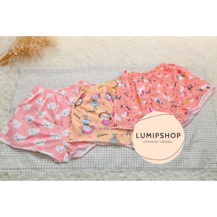 Quần đùi nữ ống rộng bigsize mặc nhà chất cotton họa tiết hoạt hình QC110