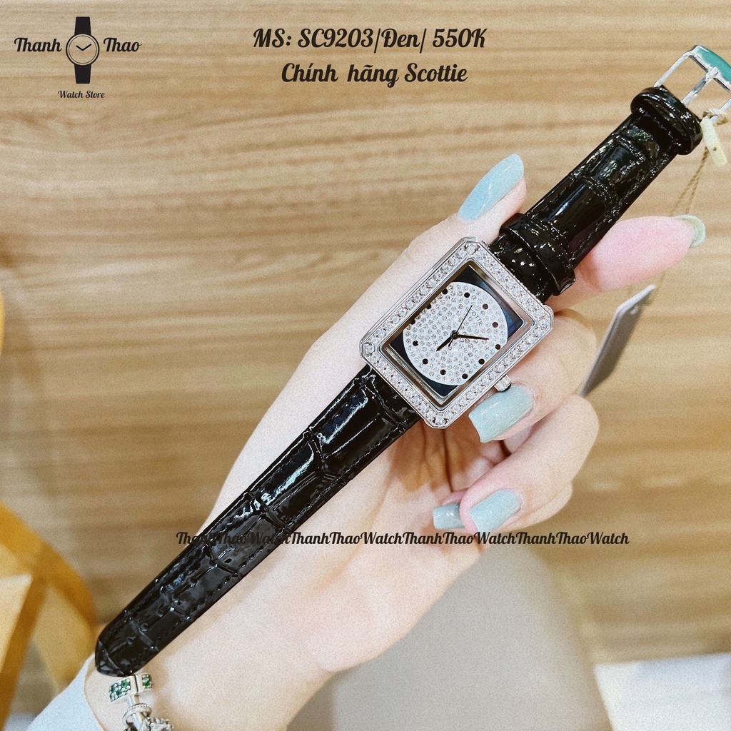 Đồng Hồ Nữ Đeo Tay Đẹp THANHTHAO WATCH, Đồng Hồ Dây Da Chữ Nhật Viền Đá Chính Hãng SC9203
