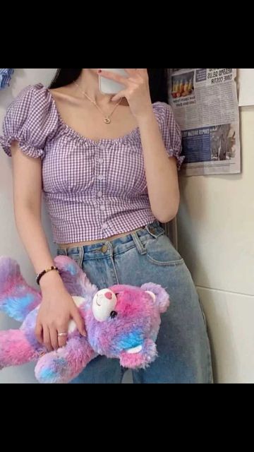 Áo croptop kẻ caro