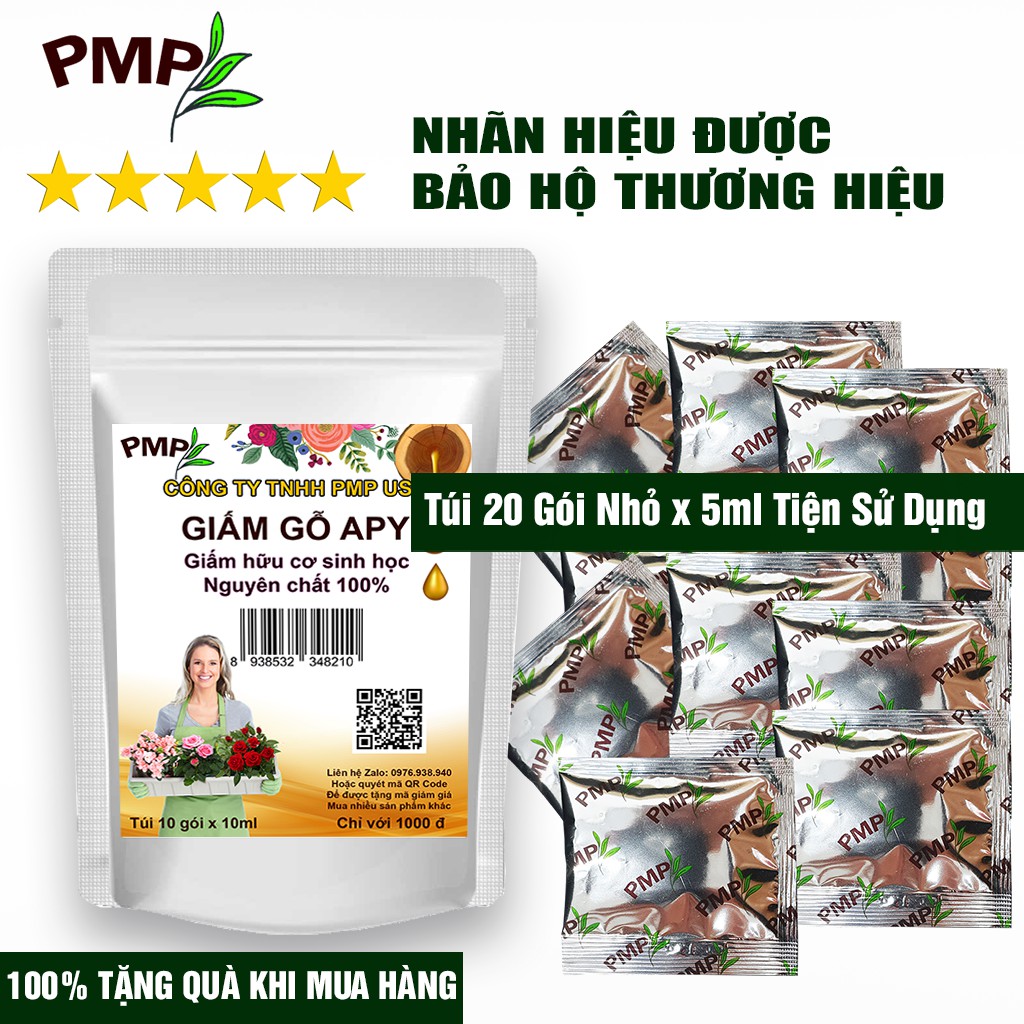 Combo 2 Túi Giấm Gỗ Sinh Học APY PMP Kháng Đốm Lá, Đốm Đen, Vàng Lá, Phấn Trắng Cho Hoa Hồng, Rau Sạch, Lan, Cây Cảnh