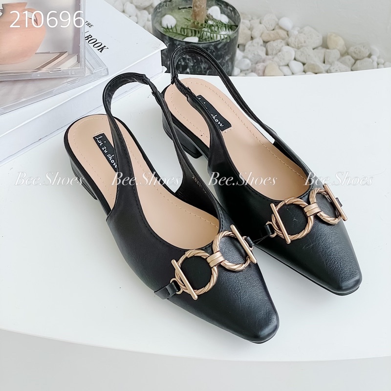 BEESHOES - GIÀY BÚP BÊ NỮ THỜI TRANG DA MỀM ÊM CHÂN DỄ ĐI GÓT CAO 2 PHÂN SẴN MÀU ĐEN ,KEM 210696