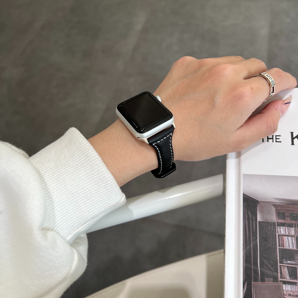 Dây đeo đồng hồ bằng da thay thế thích hợp cho Apple Watch series 7 6 5 4 3 se 44mm 41mm 45mm 42mm 40mm 38mm